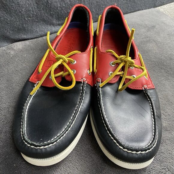 Sperry Men's Gold Cup Original Boat Shoe Black Red Yellow String Leather Mens 13 - Picture 8 of 9